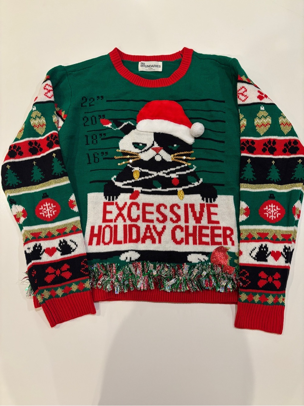 Ugly Christmas Sweater Women's 16 Funny Cat - Green Red Party Holiday Casual